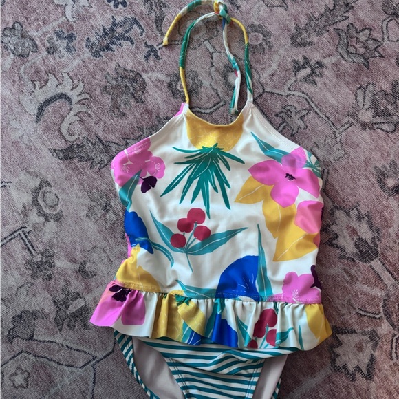 Tea brand floral one piece swim with stripes - Picture 2 of 5